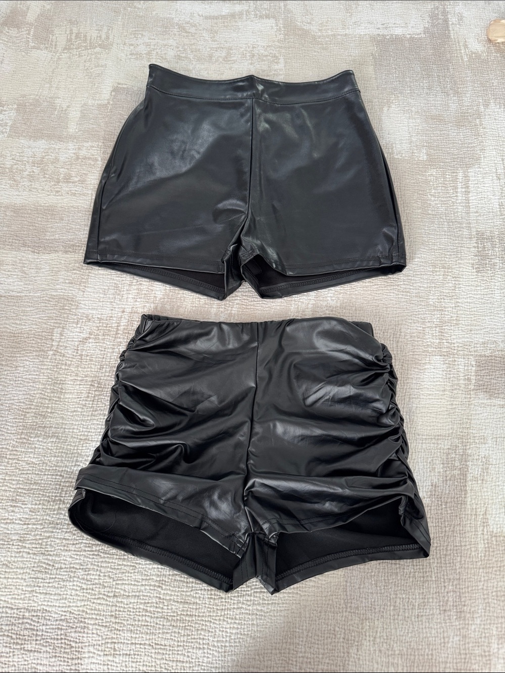 SHEIN Black Faux Leather Shorts Duo — Smooth & Ruched
